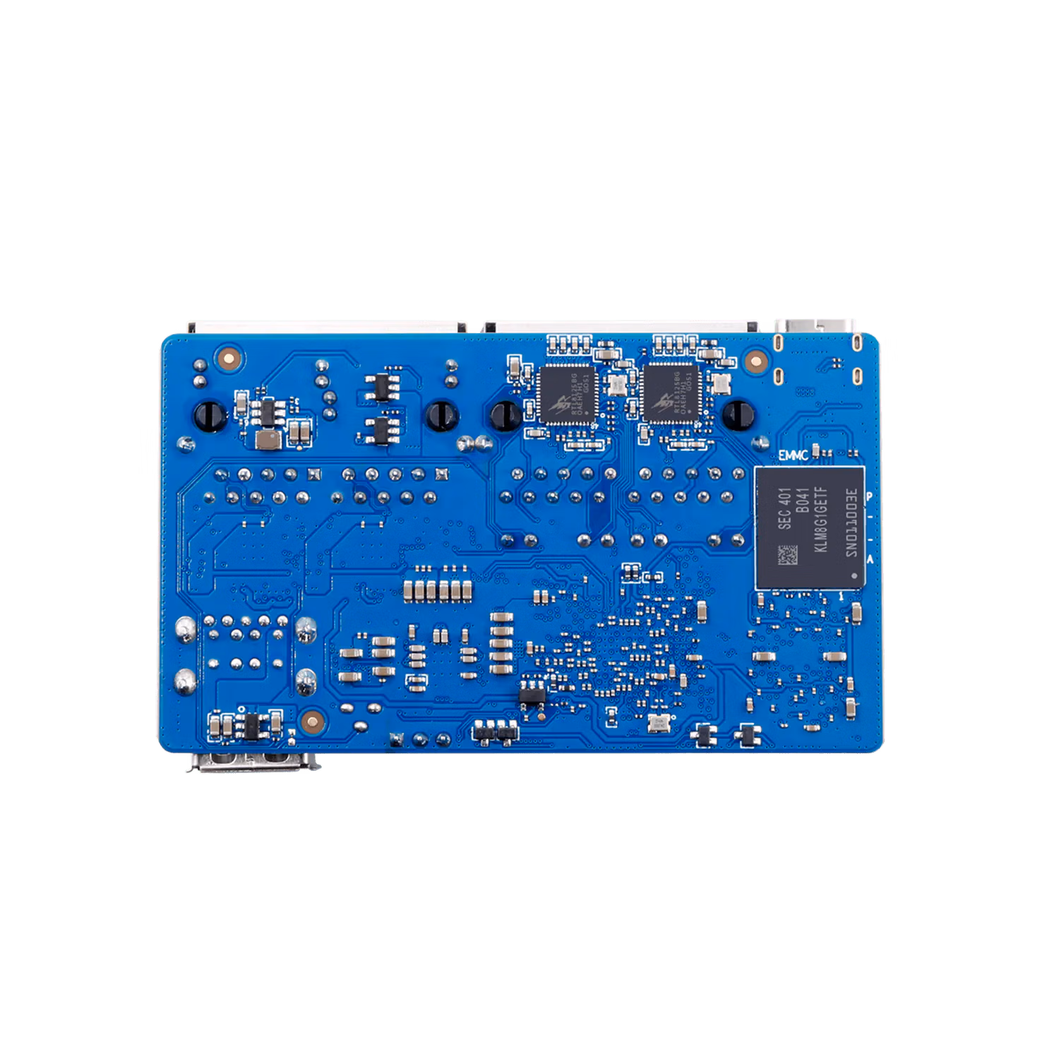 背面側。コネクタの配置から、専用ケースの設計には工夫が必要そうです。