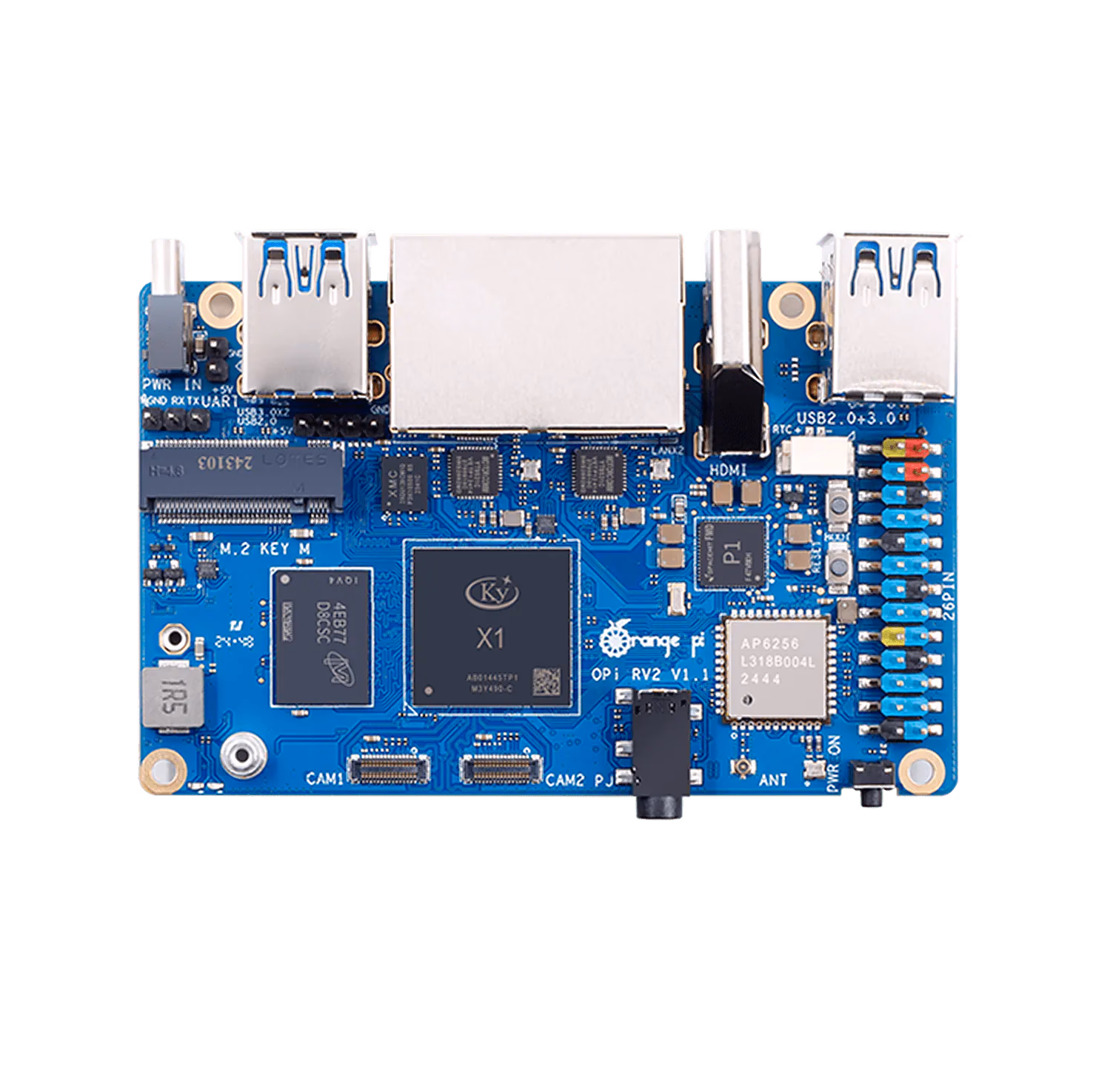 Front side with USB ports and power connections. The Type-C power requires 5A, so choose your adapter carefully.